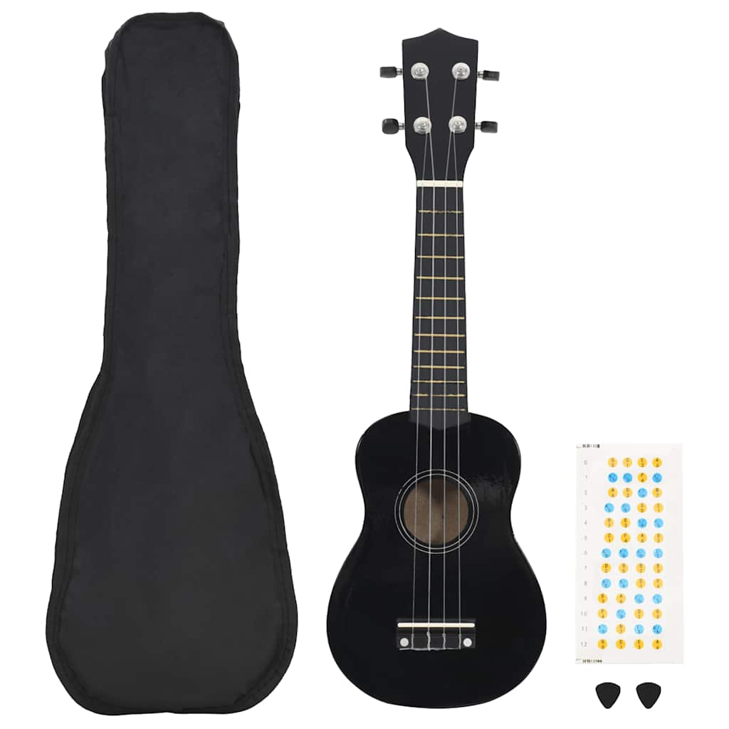 Ukuleleset met tas voor kinderen sopraan 23'' zwart is nu te koop bij PeponiXL, paradijselijk wonen!