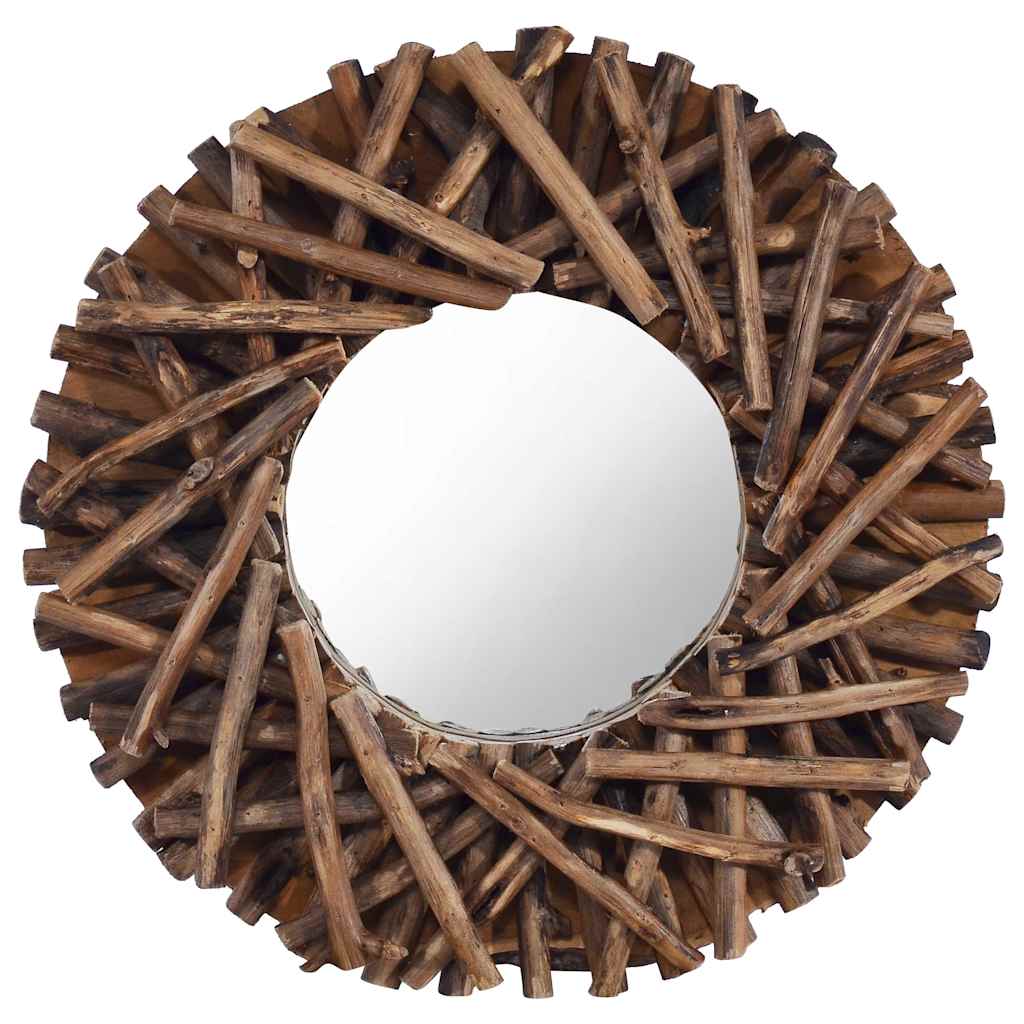 Wandspiegel rond 40 cm teakhout is nu te koop bij PeponiXL, paradijselijk wonen!