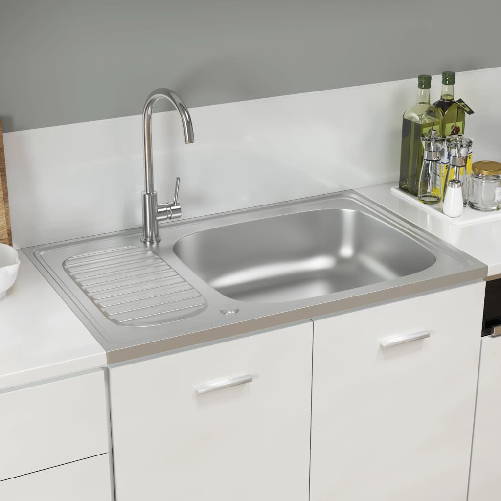 Gootsteen met afvoerset 800x500x155 mm roestvrij staal zilver is nu te koop bij PeponiXL, paradijselijk wonen!