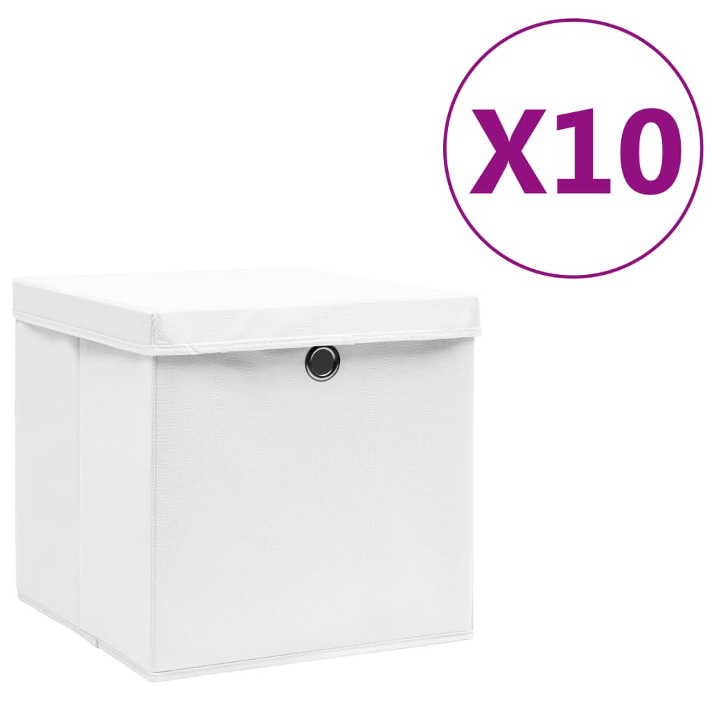 Opbergboxen met deksel 10 st 28x28x28 cm wit is nu te koop bij PeponiXL, paradijselijk wonen!