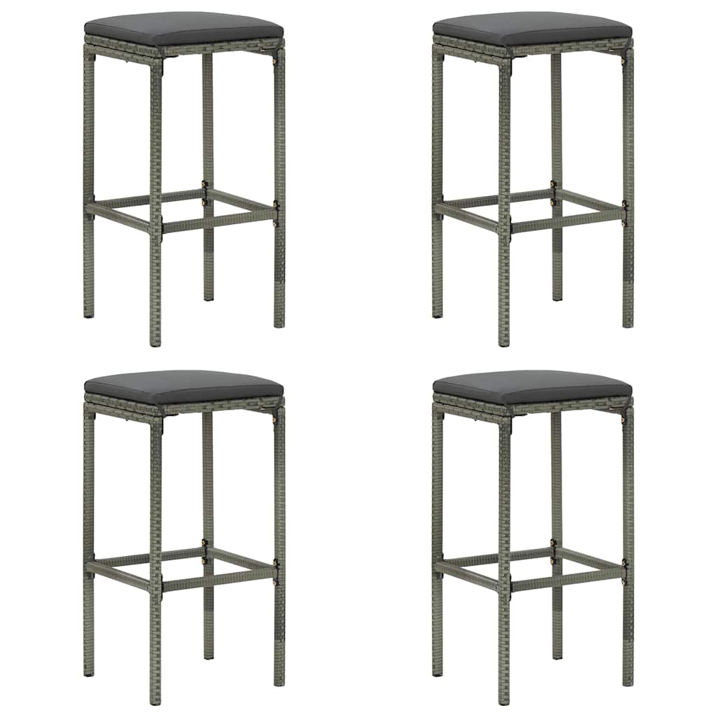Barkrukken met kussens 4 st poly rattan grijs is nu te koop bij PeponiXL, paradijselijk wonen!