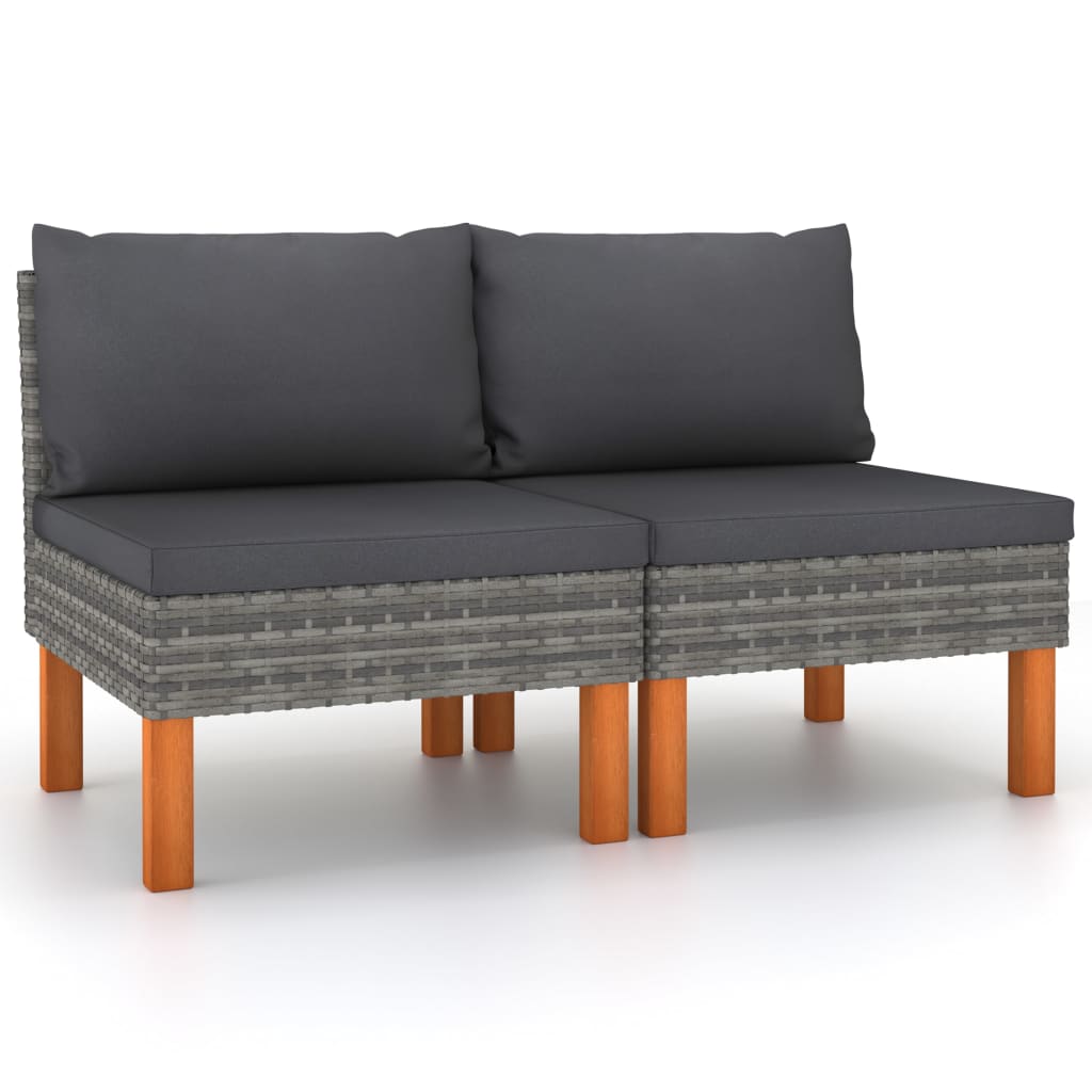 Middenbanken 2 st poly rattan en massief eucalyptushout is nu te koop bij PeponiXL, paradijselijk wonen!