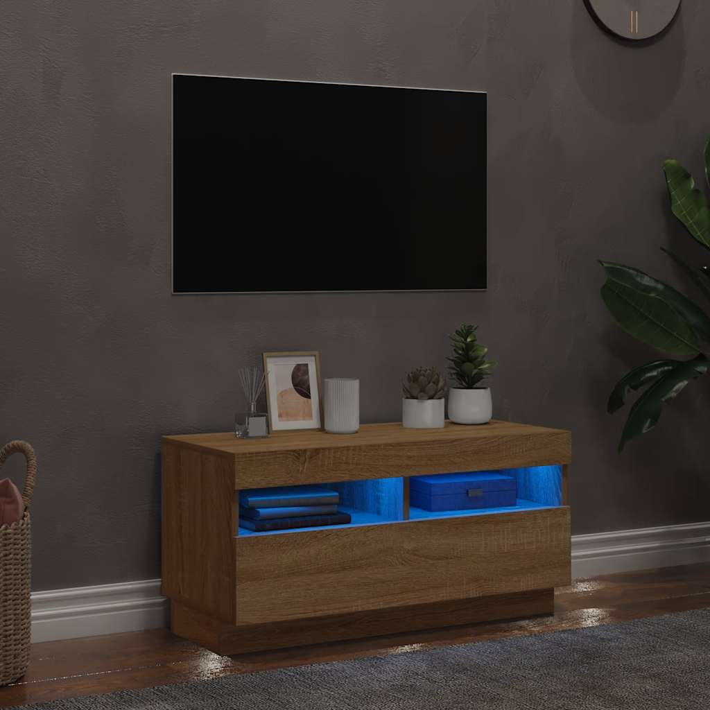 Tv-meubel met LED-verlichting 80x35x40 cm sonoma eikenkleurig is nu te koop bij PeponiXL, paradijselijk wonen!