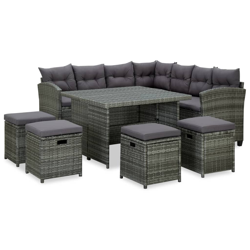 6-delige Loungeset met kussens poly rattan grijs is nu te koop bij PeponiXL, paradijselijk wonen!