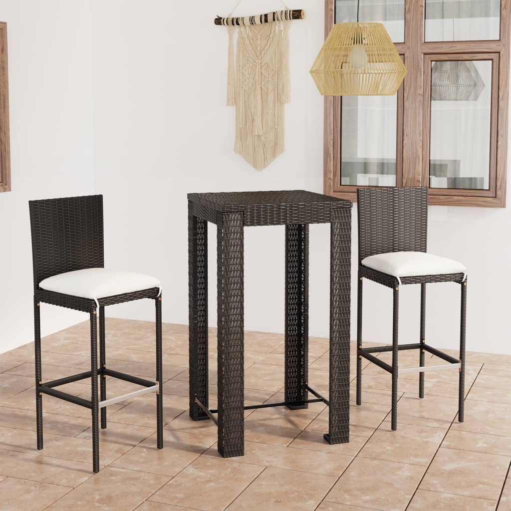 3-delige Tuinbarset met kussens poly rattan zwart is nu te koop bij PeponiXL, paradijselijk wonen!