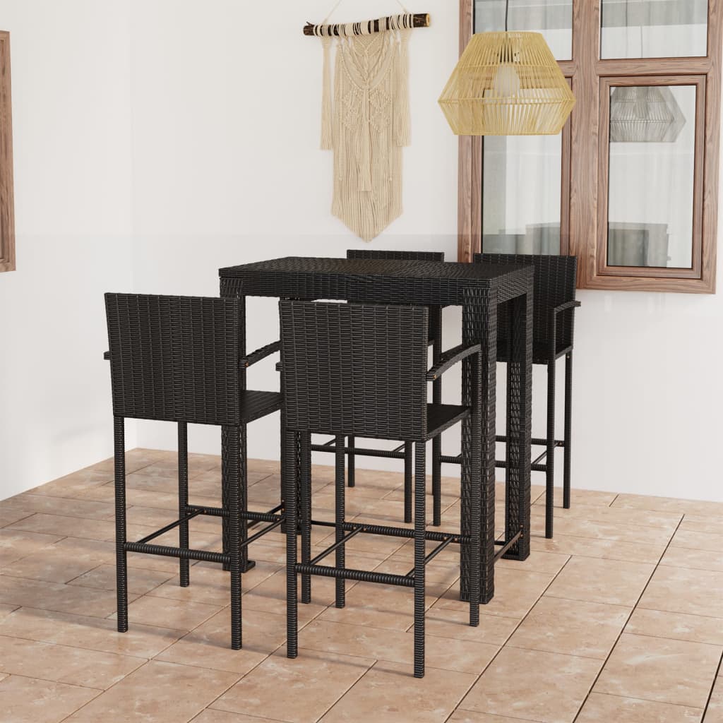 5-delige Tuinbarset met armleuningen poly rattan zwart is nu te koop bij PeponiXL, paradijselijk wonen!