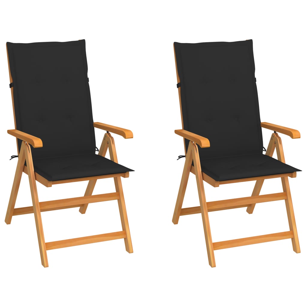 Tuinstoelen 2 st met zwarte kussens massief teakhout is nu te koop bij PeponiXL, paradijselijk wonen!