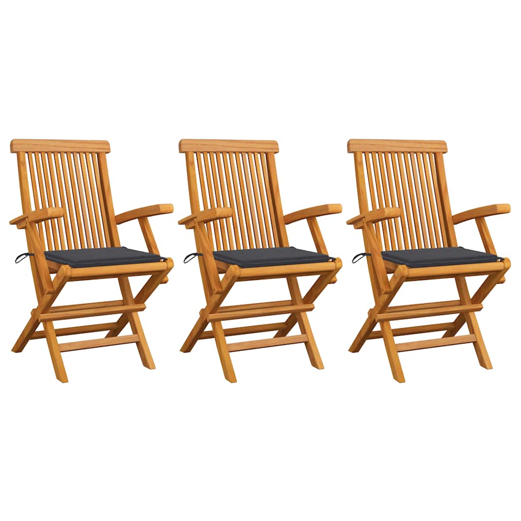 Tuinstoelen 3 st met antracietkleurige kussens massief teakhout is nu te koop bij PeponiXL, paradijselijk wonen!