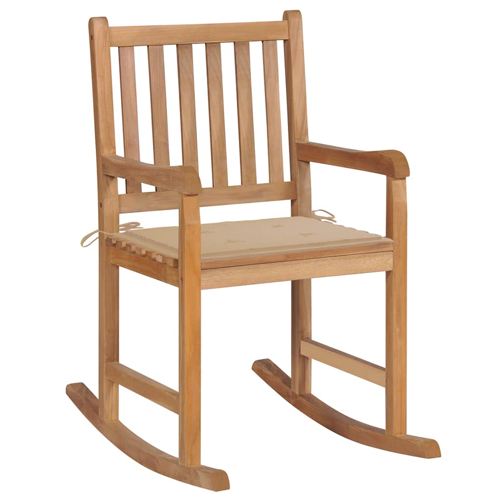 Schommelstoel met beige kussen massief teakhout is nu te koop bij PeponiXL, paradijselijk wonen!