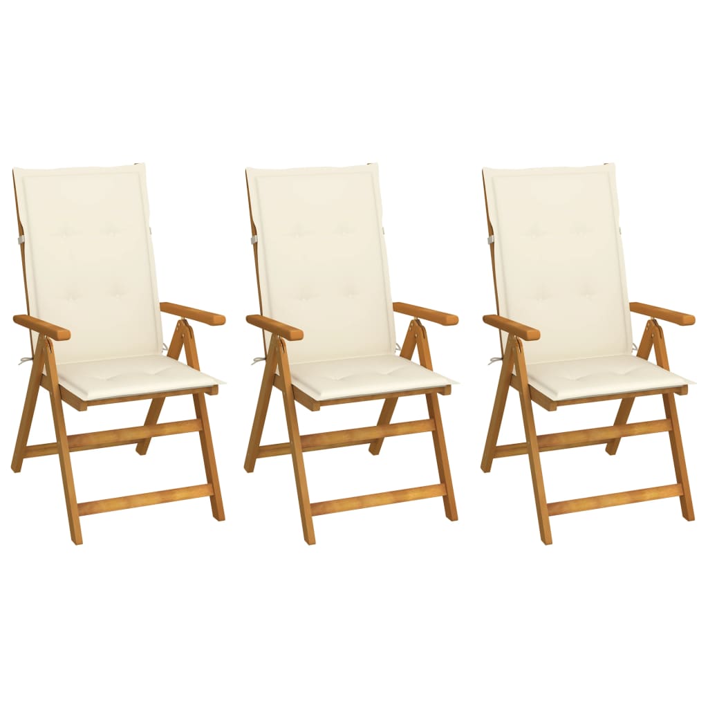 Tuinstoelen 3 st inklapbaar met kussens massief acaciahout is nu te koop bij PeponiXL, paradijselijk wonen!