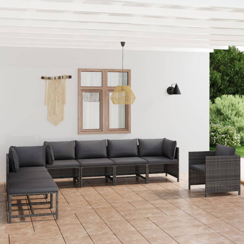 8-delige Loungeset met kussens poly rattan grijs is nu te koop bij PeponiXL, paradijselijk wonen!