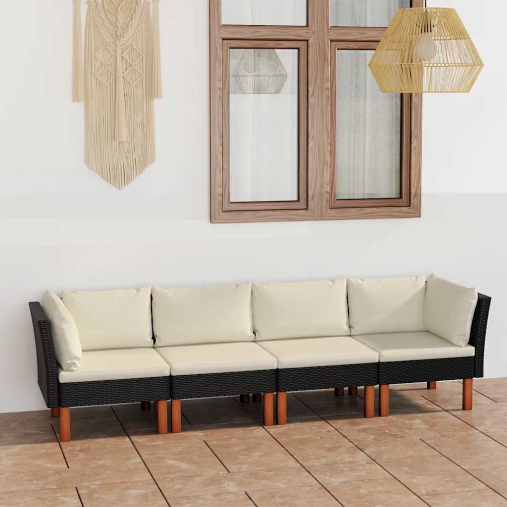 Tuinbank 4-zits met kussens poly rattan zwart is nu te koop bij PeponiXL, paradijselijk wonen!