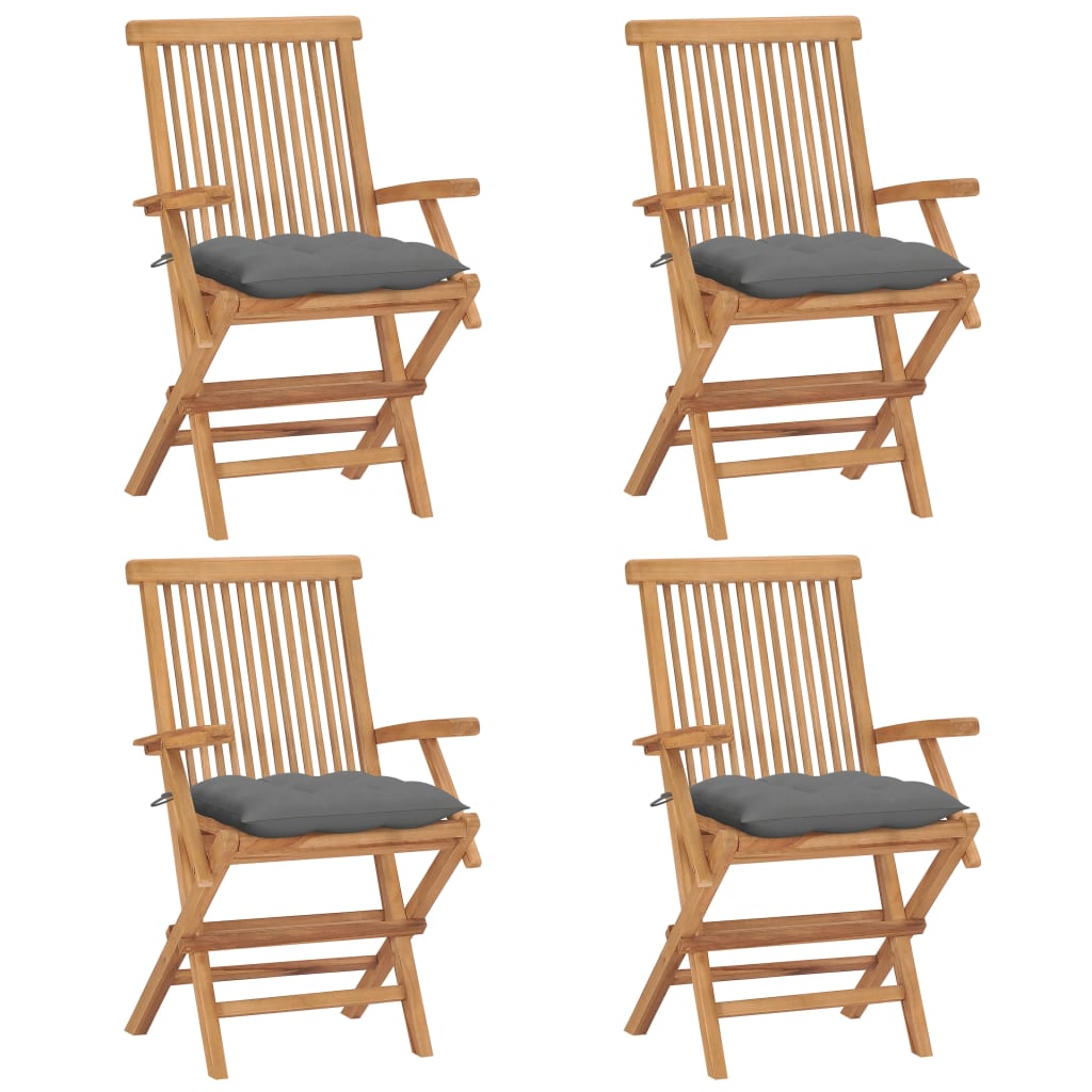 Tuinstoelen 4 st met grijze kussens massief teakhout is nu te koop bij PeponiXL, paradijselijk wonen!