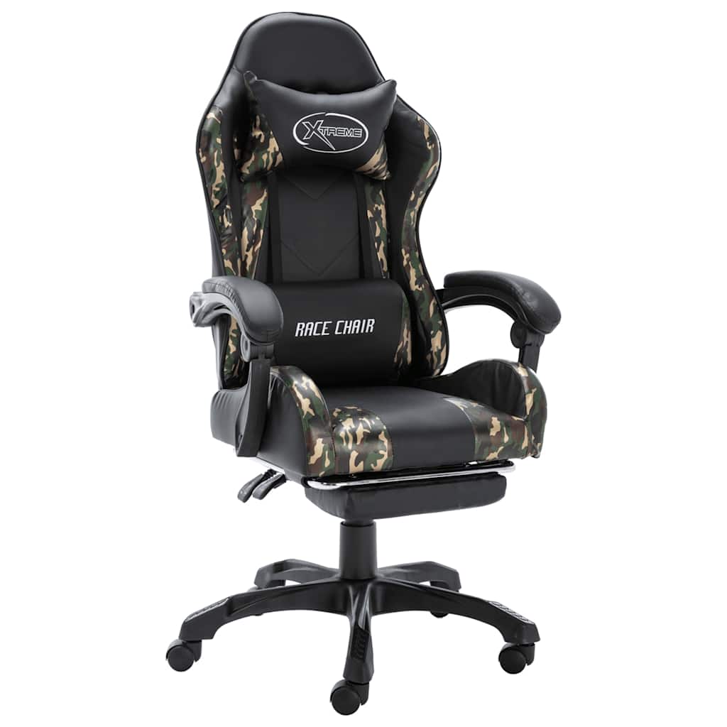 Racestoel met voetensteun kunstleer zwart en camouflage is nu te koop bij PeponiXL, paradijselijk wonen!