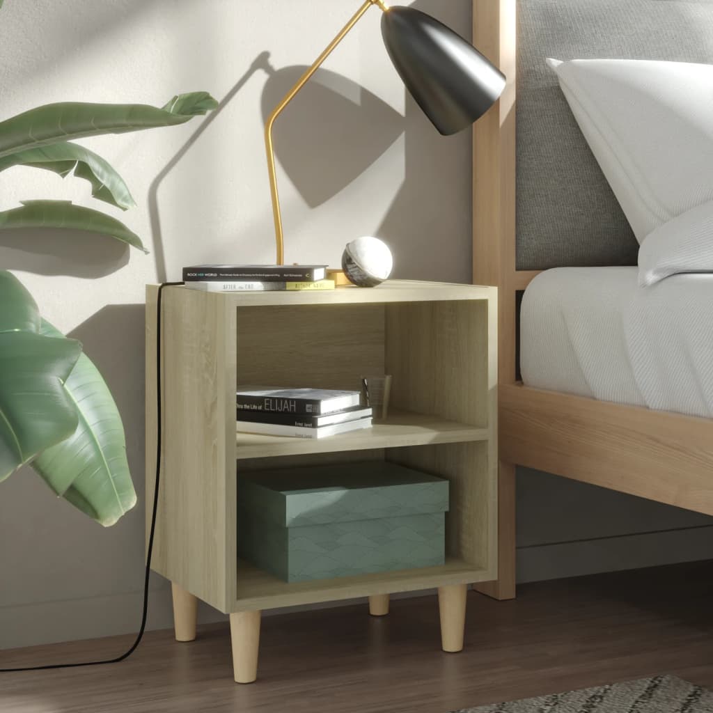 Nachtkastjes 2 st met houten poten 40x30x50 cm sonoma eiken is nu te koop bij PeponiXL, paradijselijk wonen!