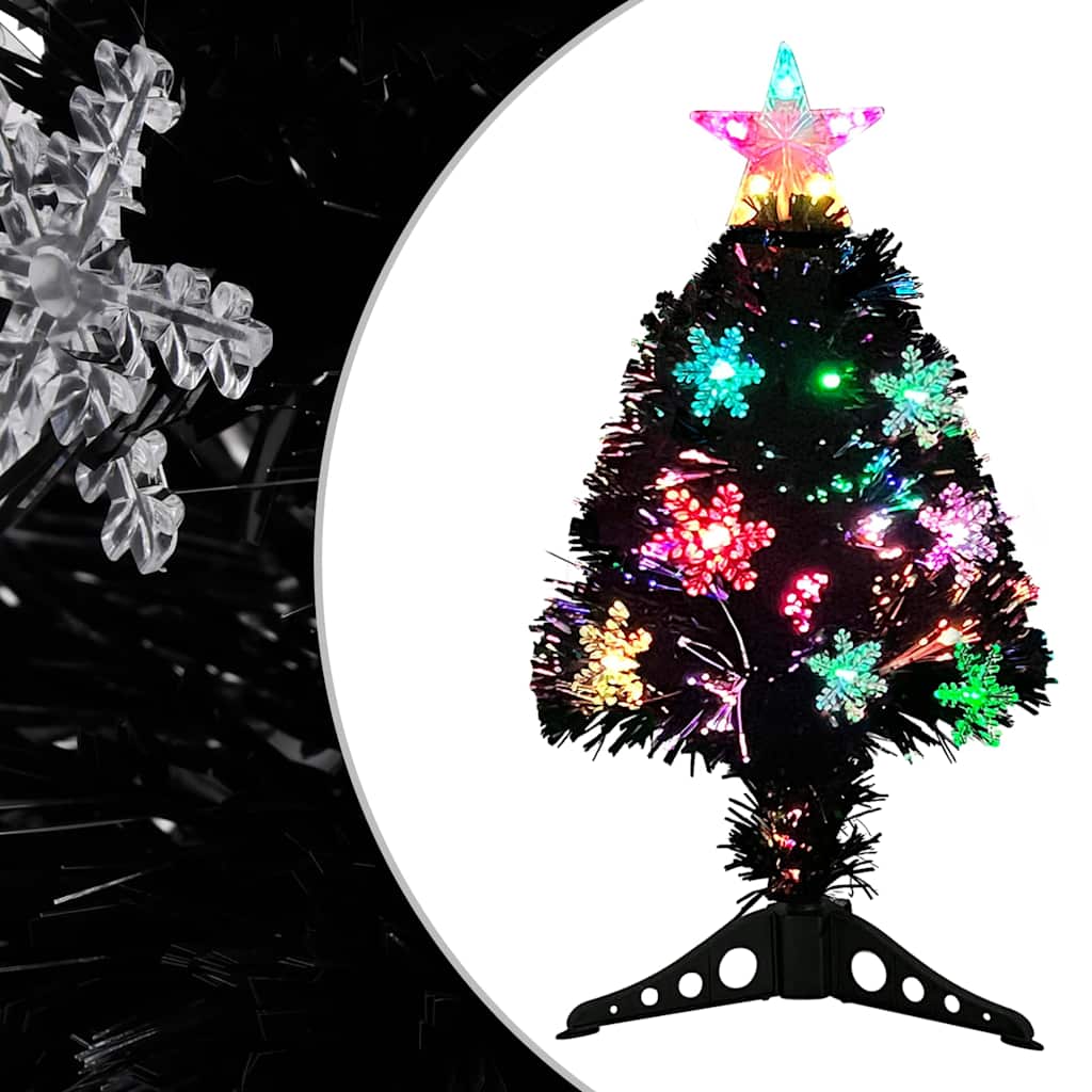 Kerstboom met LED-sneeuwvlokken 64 cm glasvezel zwart is nu te koop bij PeponiXL, paradijselijk wonen!