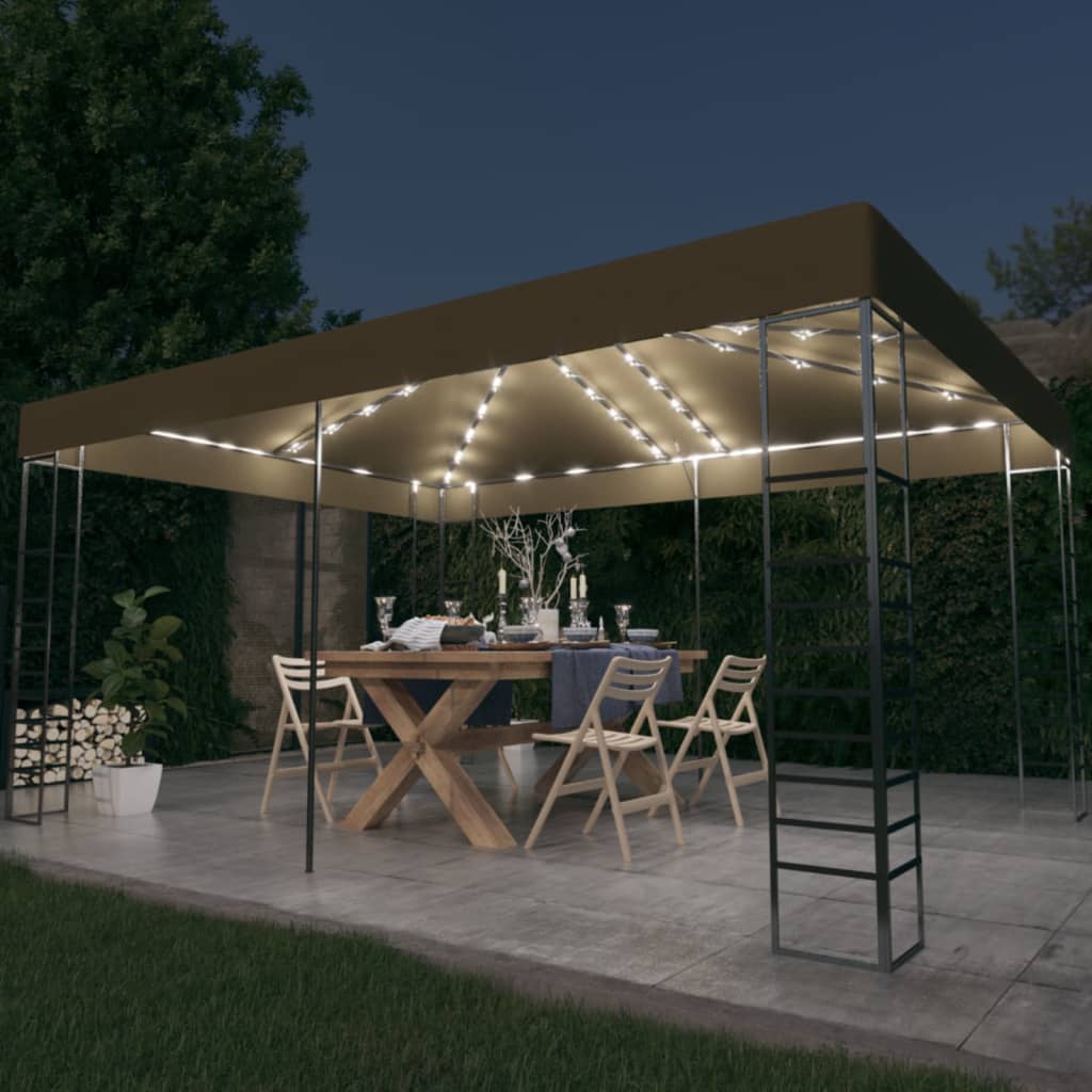 Prieel met LED-lichtslinger 3x4 m taupe is nu te koop bij PeponiXL, paradijselijk wonen!