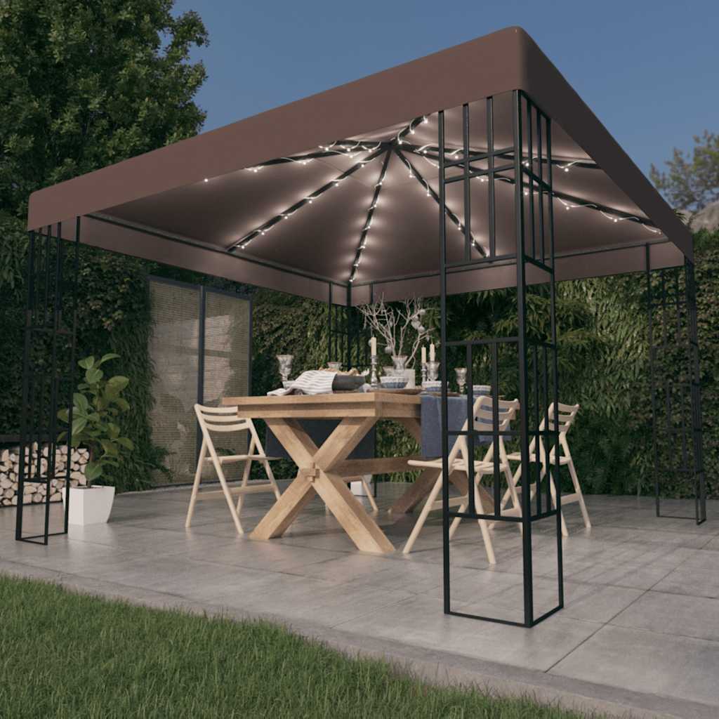 Prieel met LED-lichtslinger 3x3 m taupe is nu te koop bij PeponiXL, paradijselijk wonen!
