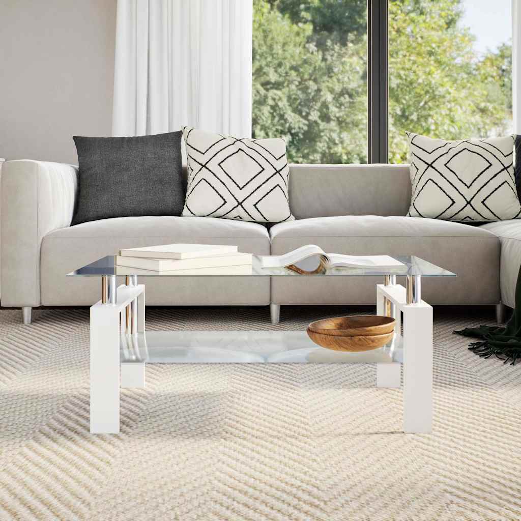 Salontafel 95x55x40 cm gehard glas transparant en wit is nu te koop bij PeponiXL, paradijselijk wonen!