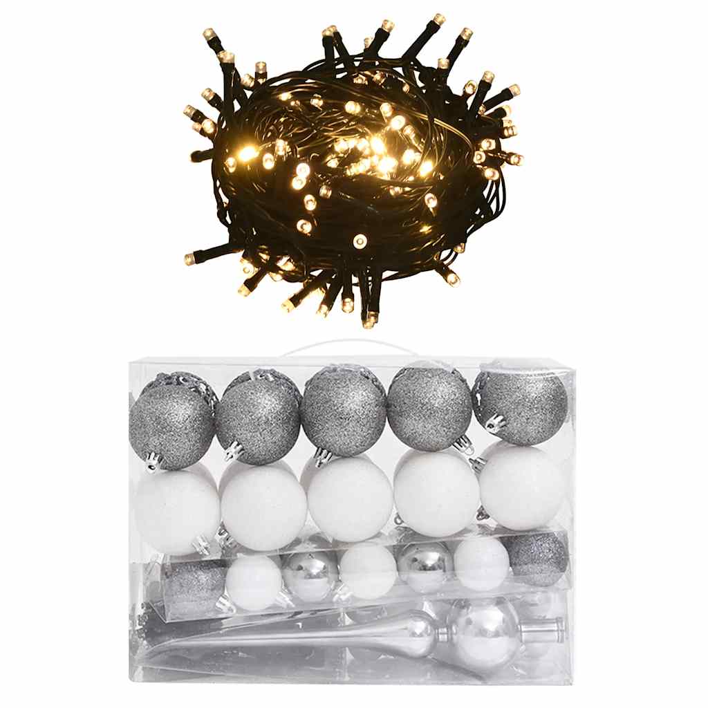 60-delige Kerstballenset met piek en 150 LED's wit en grijs is nu te koop bij PeponiXL, paradijselijk wonen!