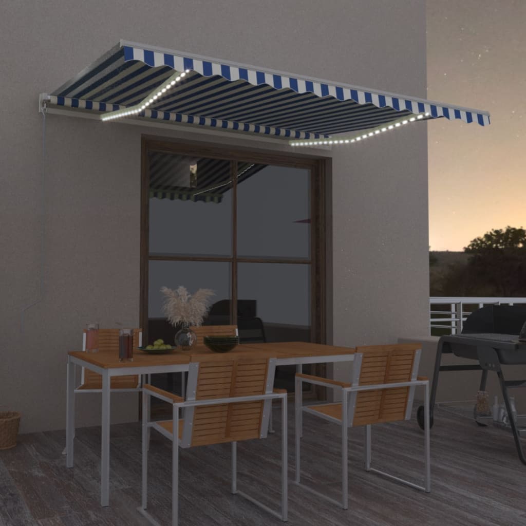 Luifel handmatig uittrekbaar met LED 400x350 cm blauw en wit is nu te koop bij PeponiXL, paradijselijk wonen!