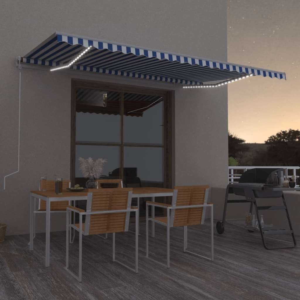Luifel automatisch met LED en windsensor 500x350 cm blauw wit is nu te koop bij PeponiXL, paradijselijk wonen!