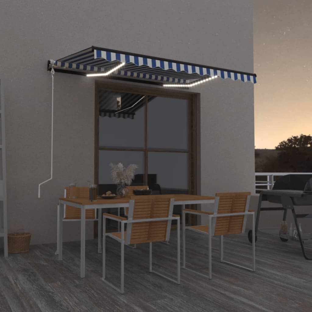 Luifel automatisch met LED en windsensor 300x250 cm blauw wit is nu te koop bij PeponiXL, paradijselijk wonen!