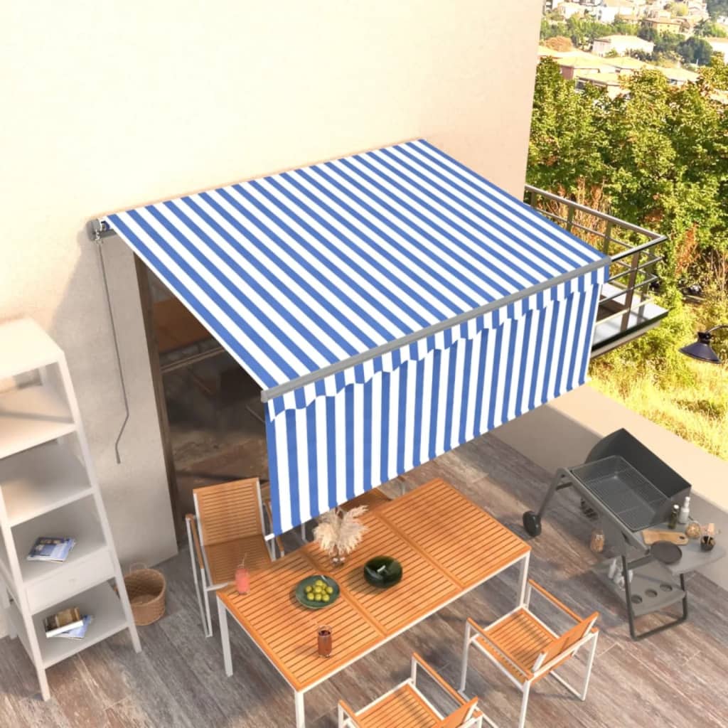 Luifel handmatig uittrekbaar met rolgordijn 3x2,5 m blauw wit is nu te koop bij PeponiXL, paradijselijk wonen!