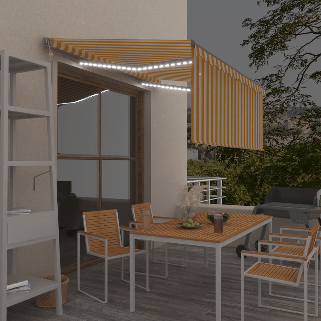 Luifel automatisch met gordijn LED windsensor 3x2,5 m geel wit is nu te koop bij PeponiXL, paradijselijk wonen!