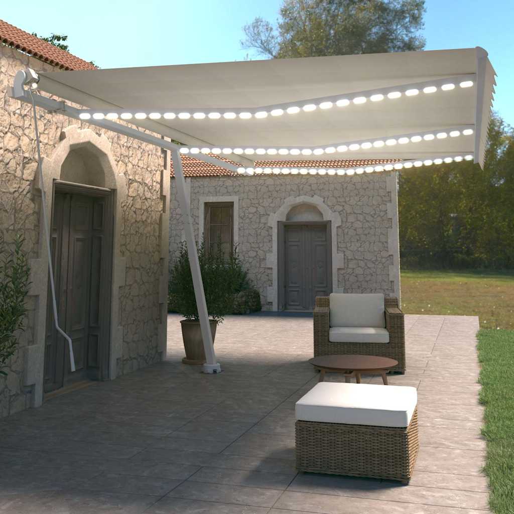 Luifel handmatig uittrekbaar met LED 600x350 cm crèmekleurig is nu te koop bij PeponiXL, paradijselijk wonen!