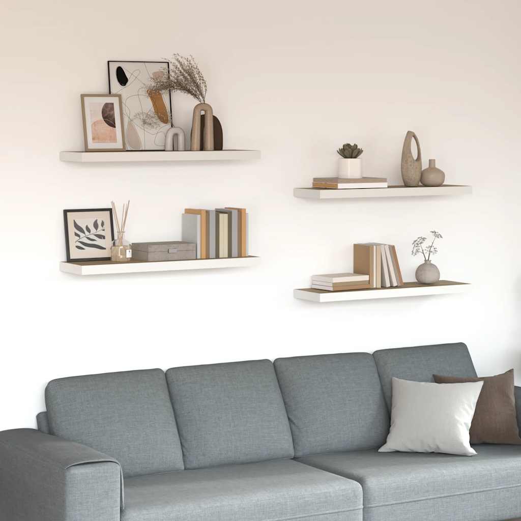 Wandschappen zwevend 4 st 80x23,5x3,8 cm MDF eikenkleurig wit is nu te koop bij PeponiXL, paradijselijk wonen!