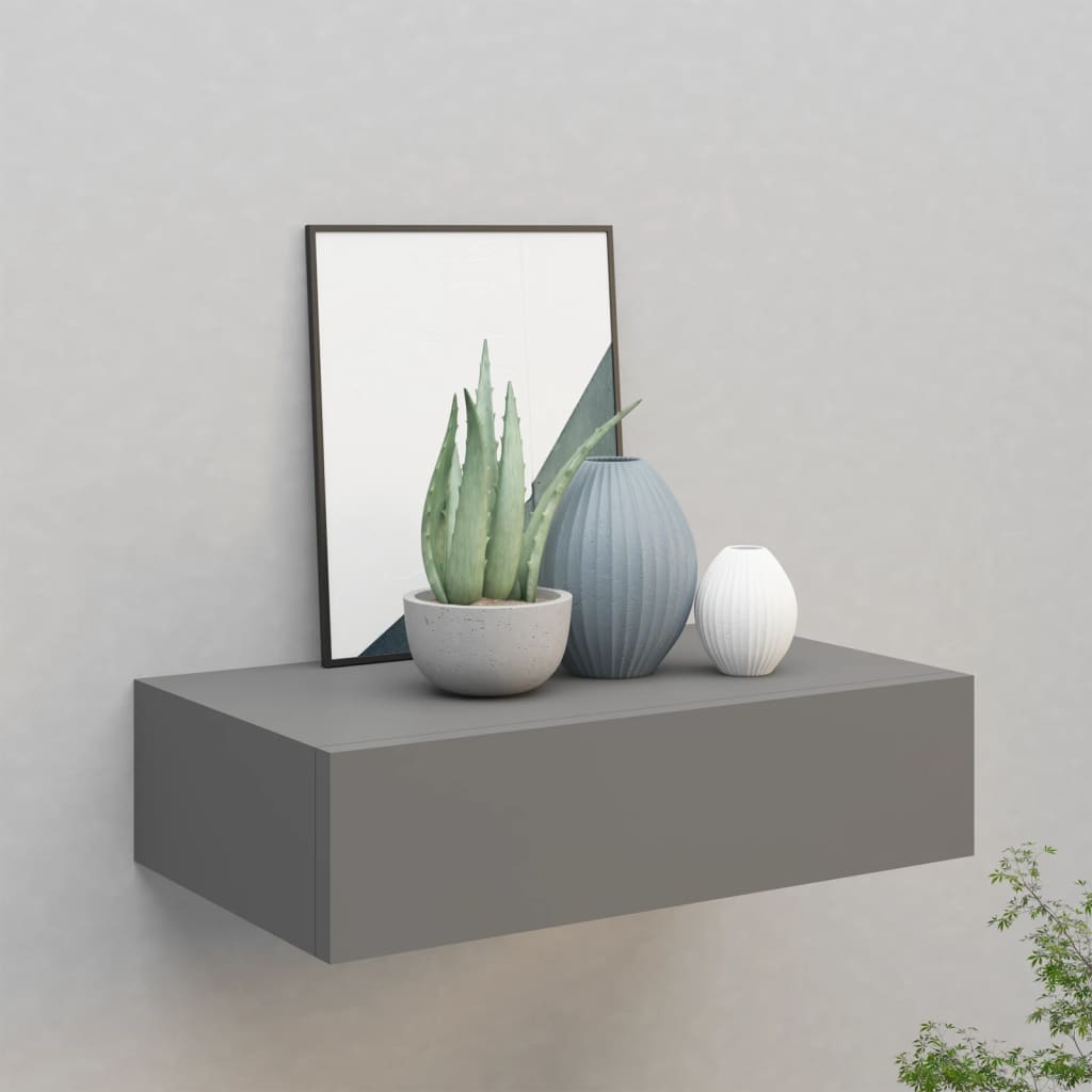 Wandschap met lade 40x23,5x10 cm MDF grijs is nu te koop bij PeponiXL, paradijselijk wonen!