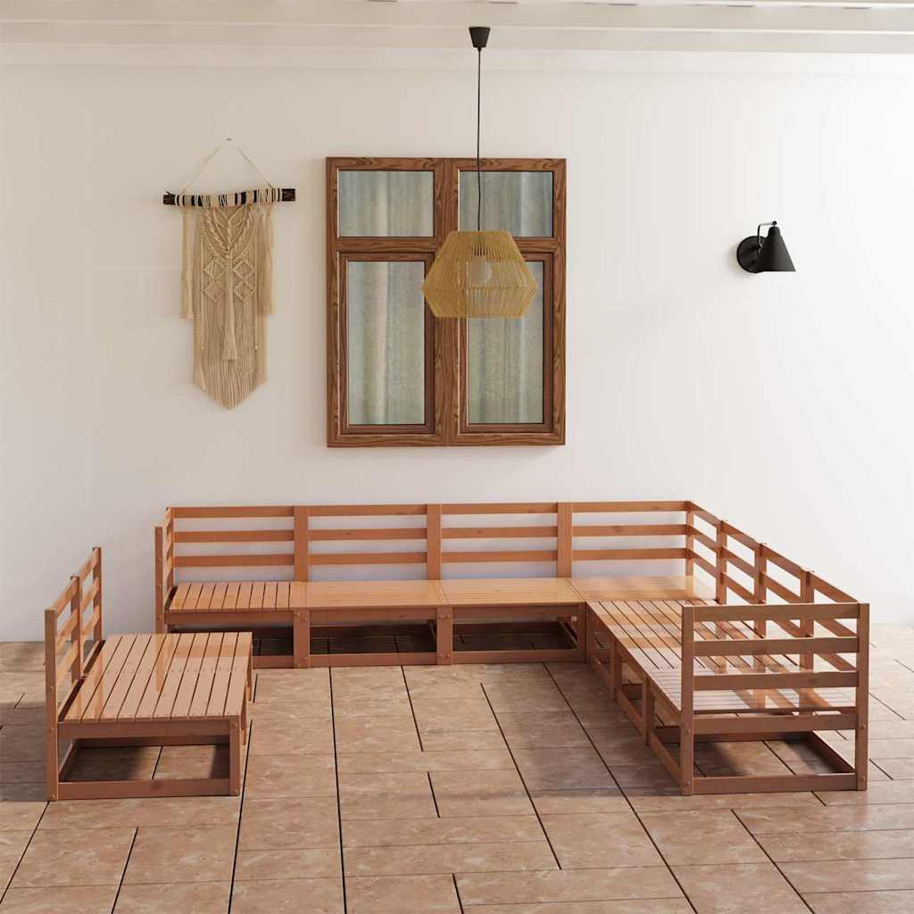 9-delige Loungeset massief grenenhout honingbruin is nu te koop bij PeponiXL, paradijselijk wonen!