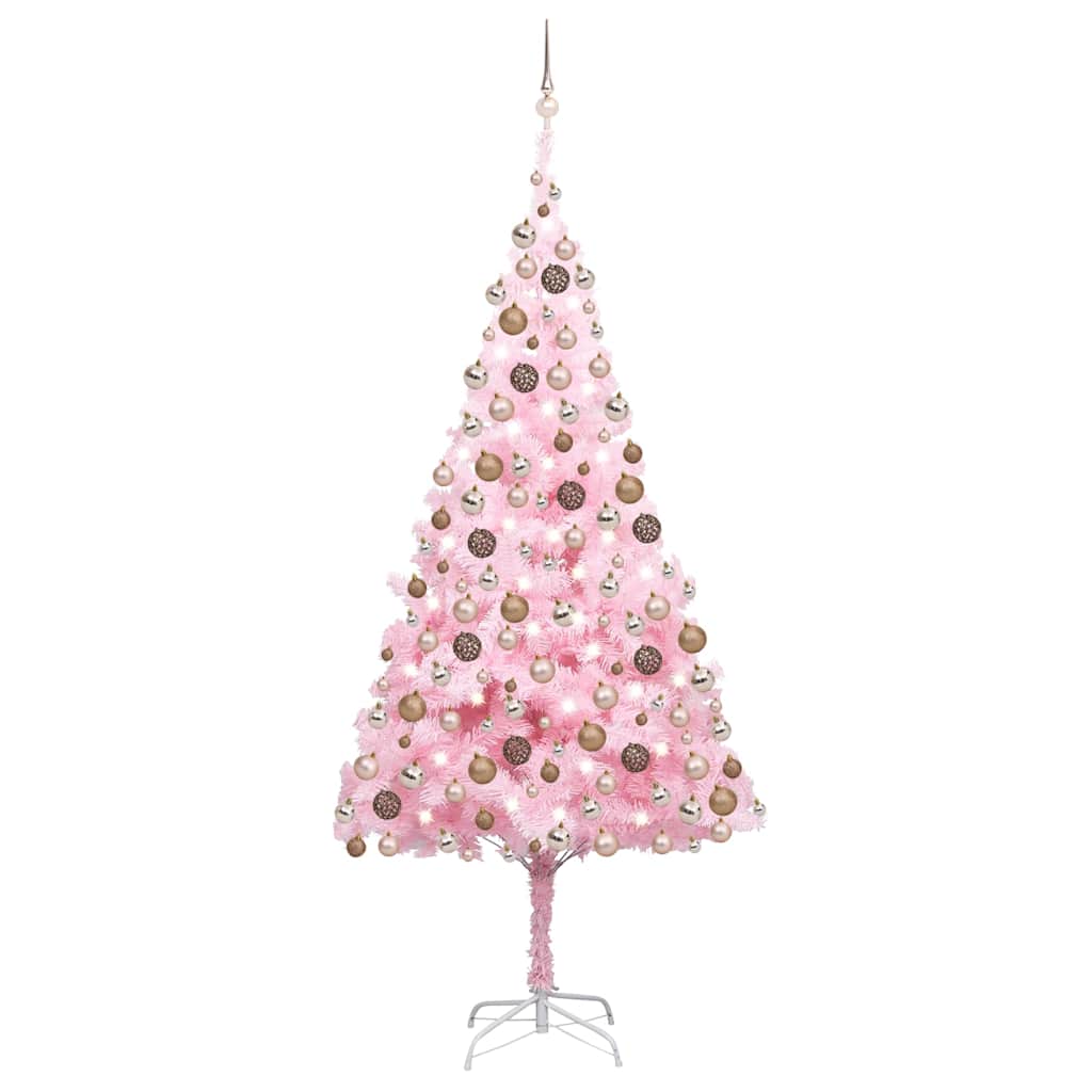 Kunstkerstboom met verlichting en kerstballen 210 cm PVC roze is nu te koop bij PeponiXL, paradijselijk wonen!