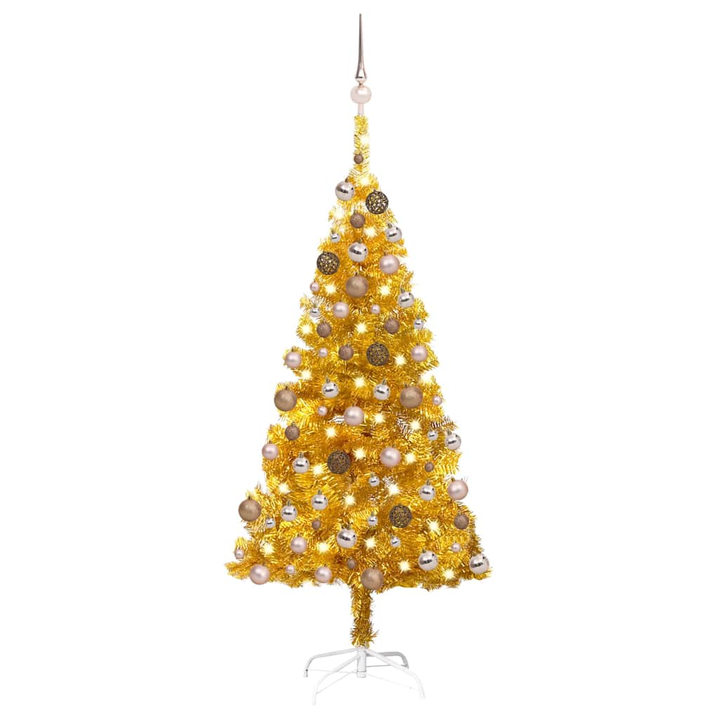 Kunstkerstboom met verlichting en kerstballen 150 cm PET goud is nu te koop bij PeponiXL, paradijselijk wonen!