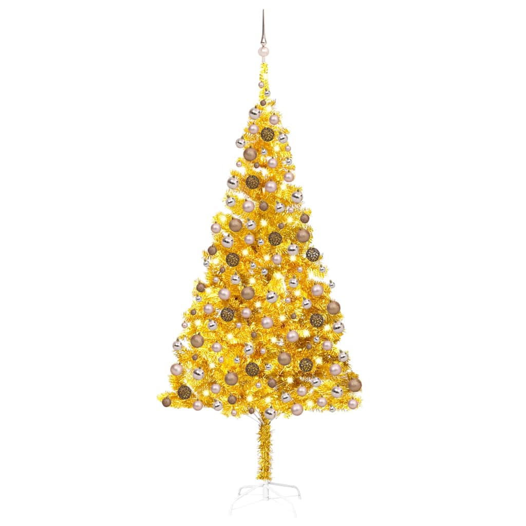 Kunstkerstboom met verlichting en kerstballen 210 cm PET goud is nu te koop bij PeponiXL, paradijselijk wonen!