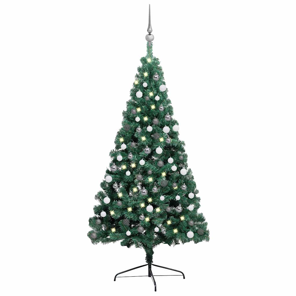 Kunstkerstboom met verlichting en kerstballen half 150 cm groen is nu te koop bij PeponiXL, paradijselijk wonen!