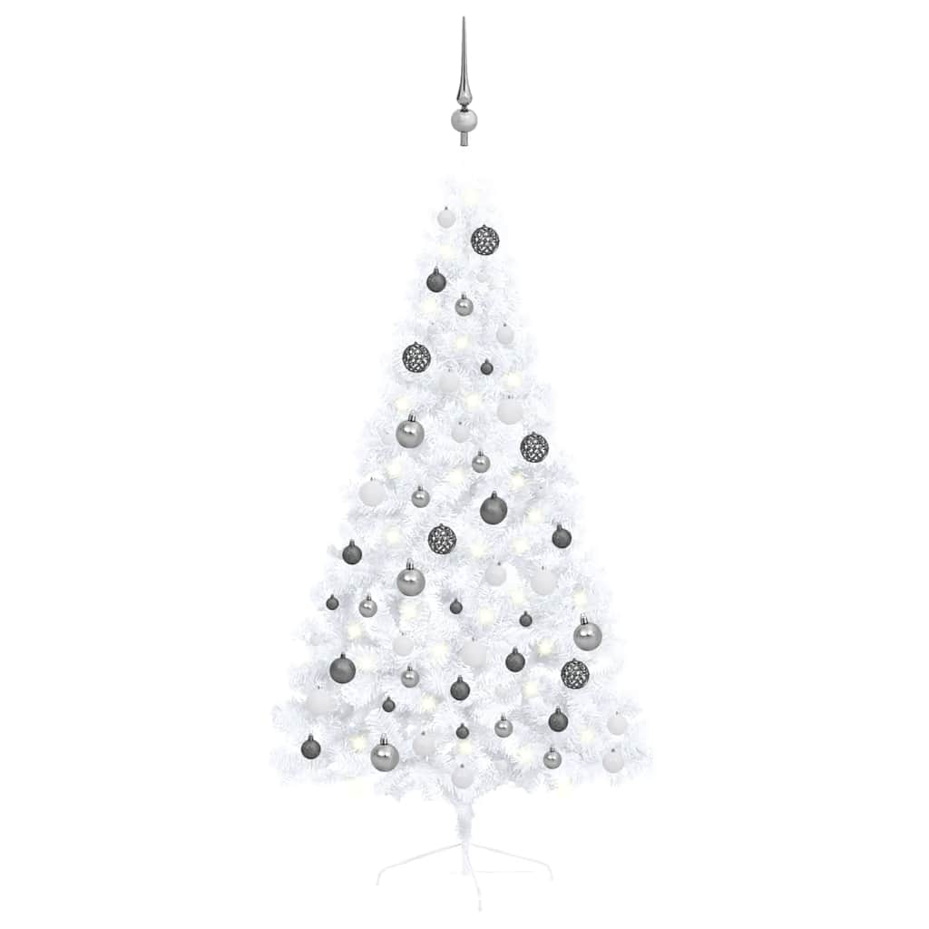 Kunstkerstboom met verlichting en kerstballen half 150 cm wit is nu te koop bij PeponiXL, paradijselijk wonen!