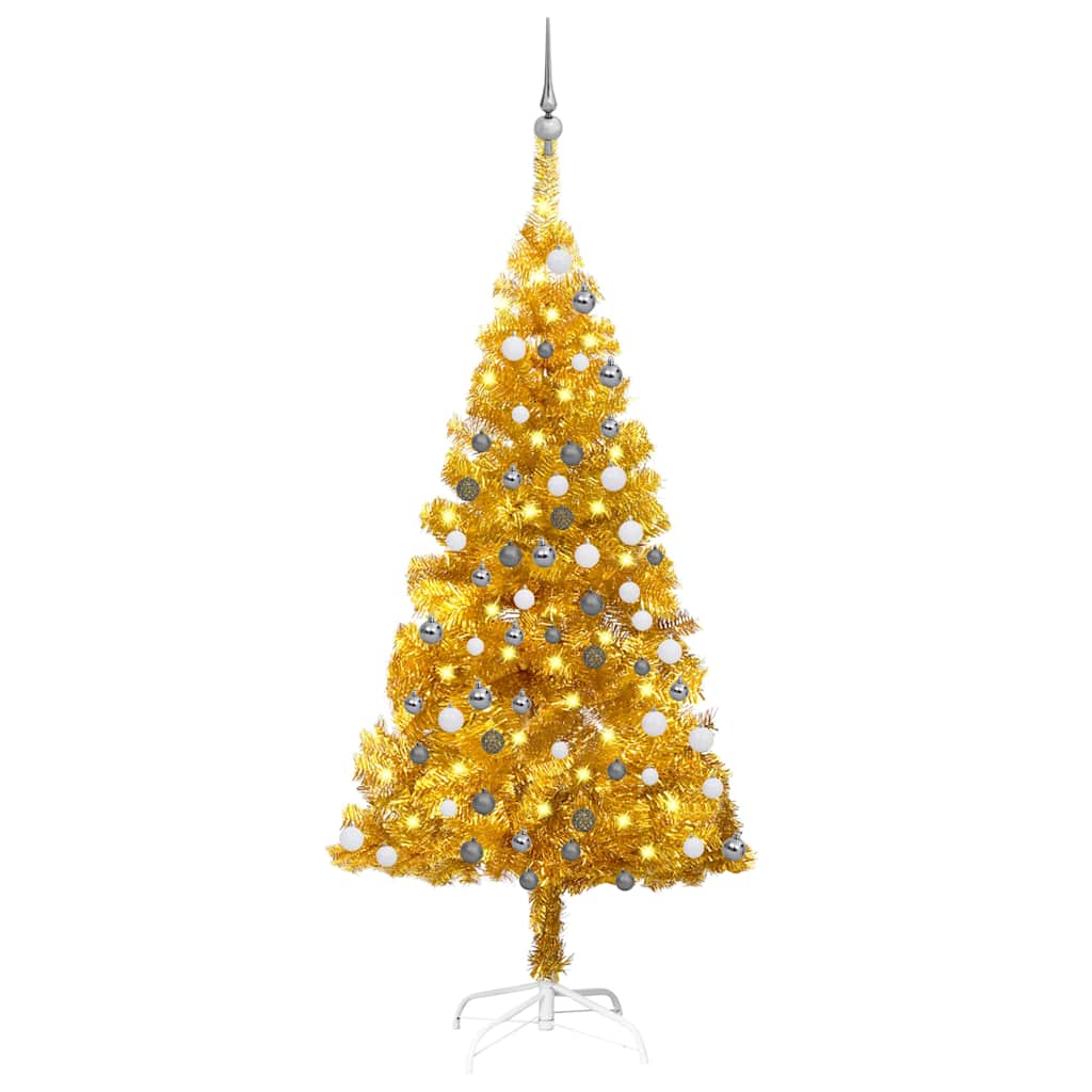 Kunstkerstboom met verlichting en kerstballen 150 cm PET goud is nu te koop bij PeponiXL, paradijselijk wonen!