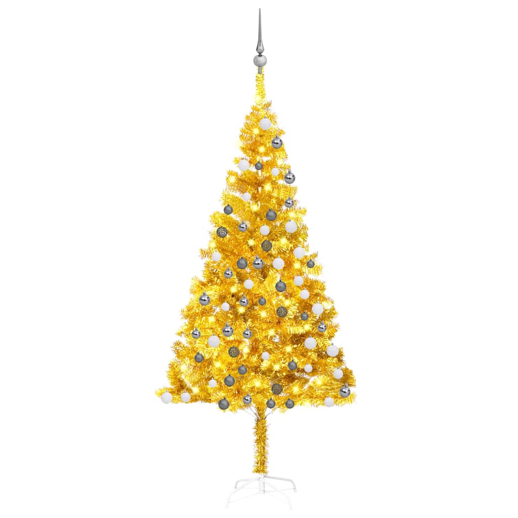 Kunstkerstboom met verlichting en kerstballen 180 cm PET goud is nu te koop bij PeponiXL, paradijselijk wonen!