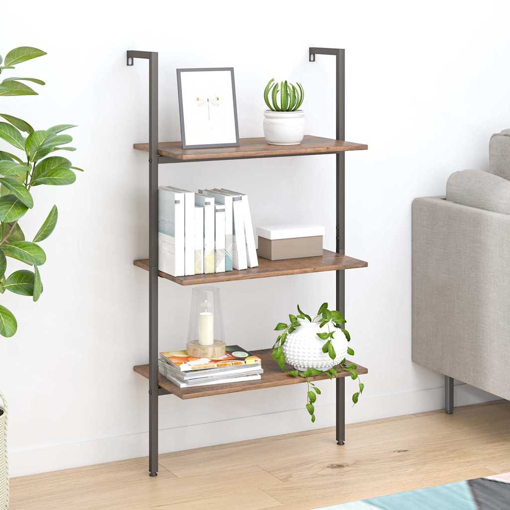 Ladderrek met 3 schappen 64x35x120,5 cm donkerbruin en zwart is nu te koop bij PeponiXL, paradijselijk wonen!