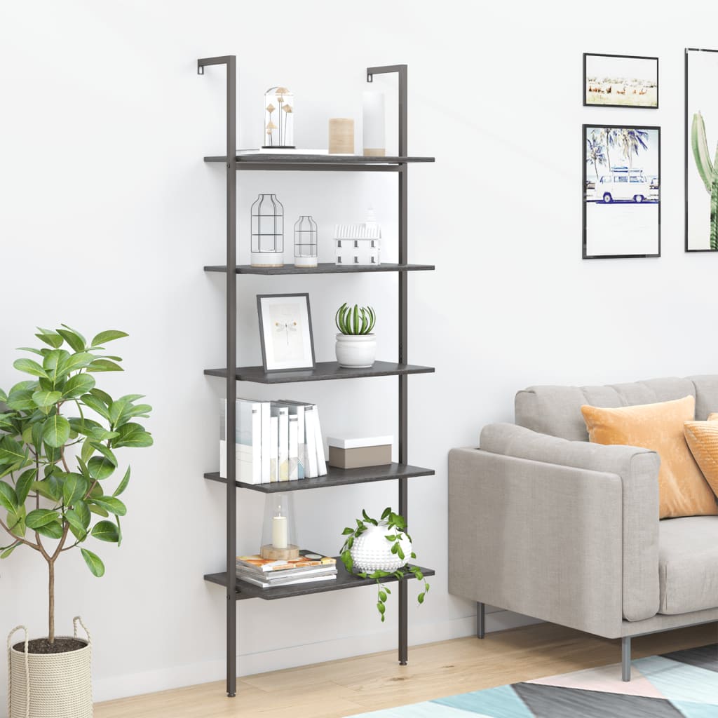 Ladderrek met 5 schappen 64x35x185 cm zwart is nu te koop bij PeponiXL, paradijselijk wonen!