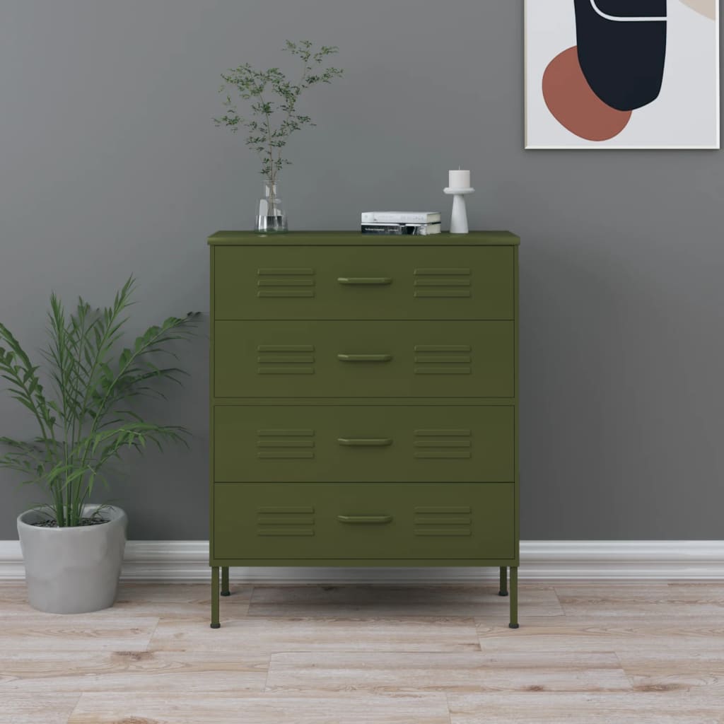 Ladekast 80x35x101,5 cm staal olijfgroen is nu te koop bij PeponiXL, paradijselijk wonen!