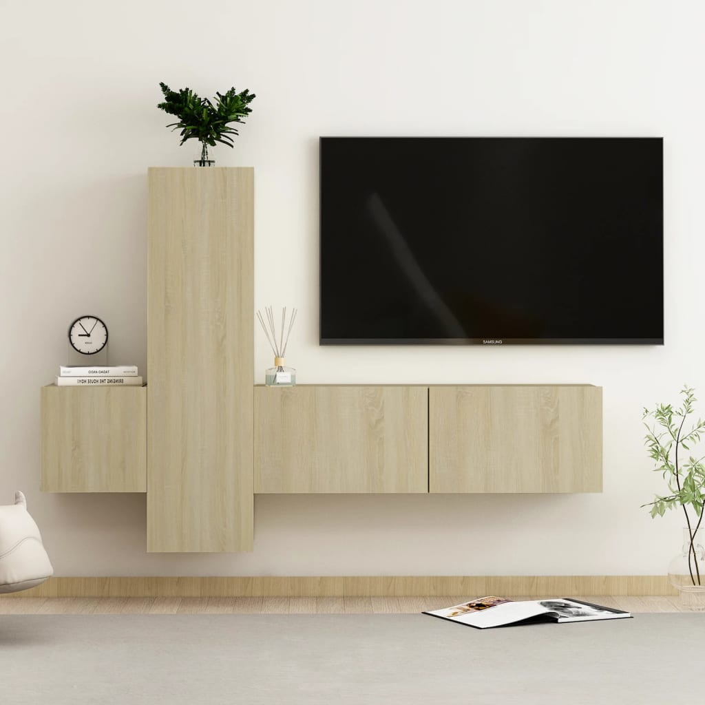 3-delige Tv-meubelset bewerkt hout sonoma eikenkleurig is nu te koop bij PeponiXL, paradijselijk wonen!