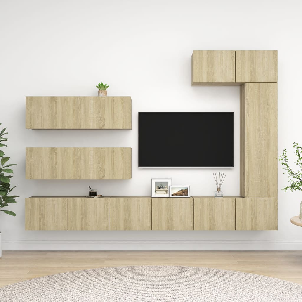 7-delige Tv-meubelset spaanplaat sonoma eikenkleurig is nu te koop bij PeponiXL, paradijselijk wonen!