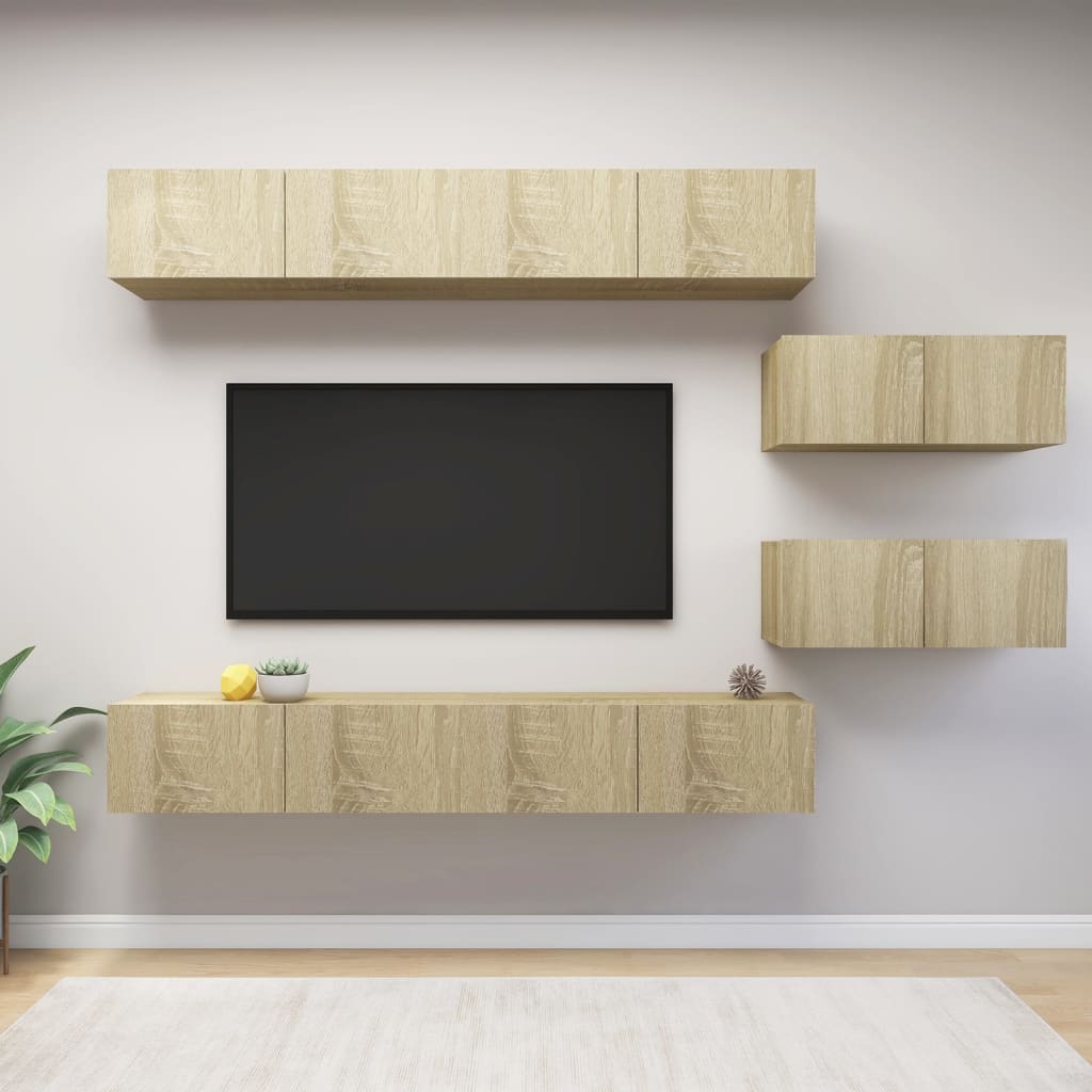 6-delige Tv-meubelset spaanplaat sonoma eikenkleurig is nu te koop bij PeponiXL, paradijselijk wonen!