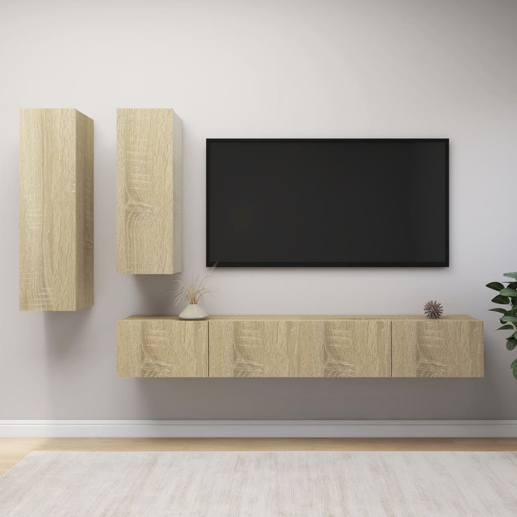 4-delige Tv-meubelset bewerkt hout sonoma eikenkleurig is nu te koop bij PeponiXL, paradijselijk wonen!
