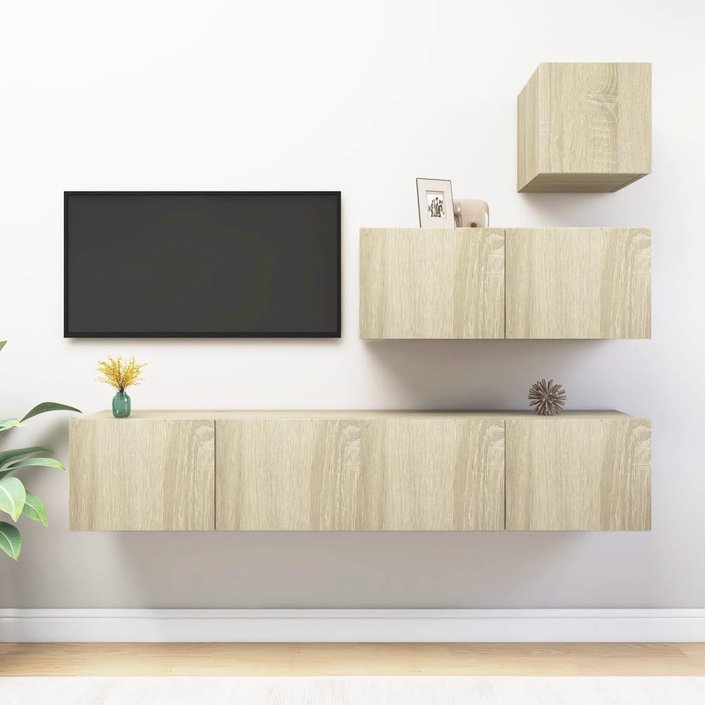 4-delige Tv-meubelset spaanplaat sonoma eikenkleurig is nu te koop bij PeponiXL, paradijselijk wonen!