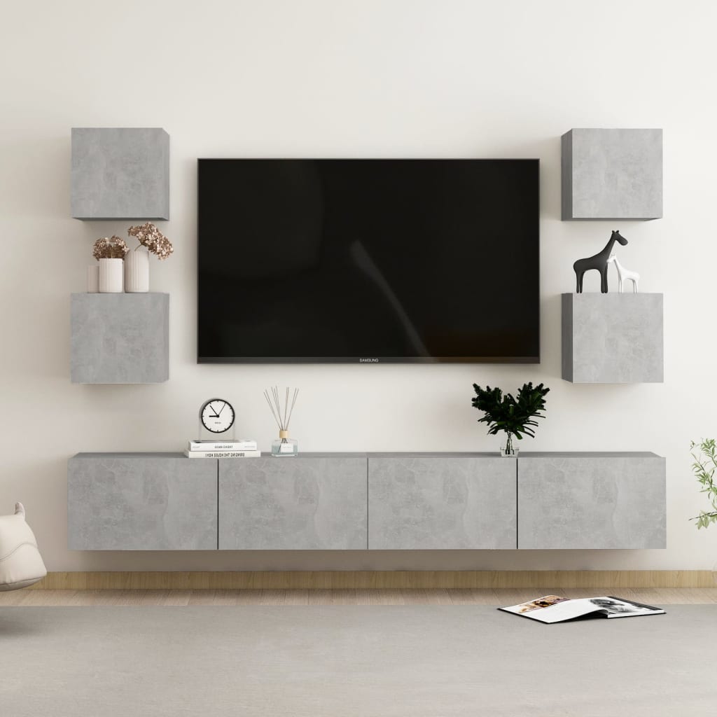 6-delige Tv-meubelset bewerkt hout betongrijs is nu te koop bij PeponiXL, paradijselijk wonen!