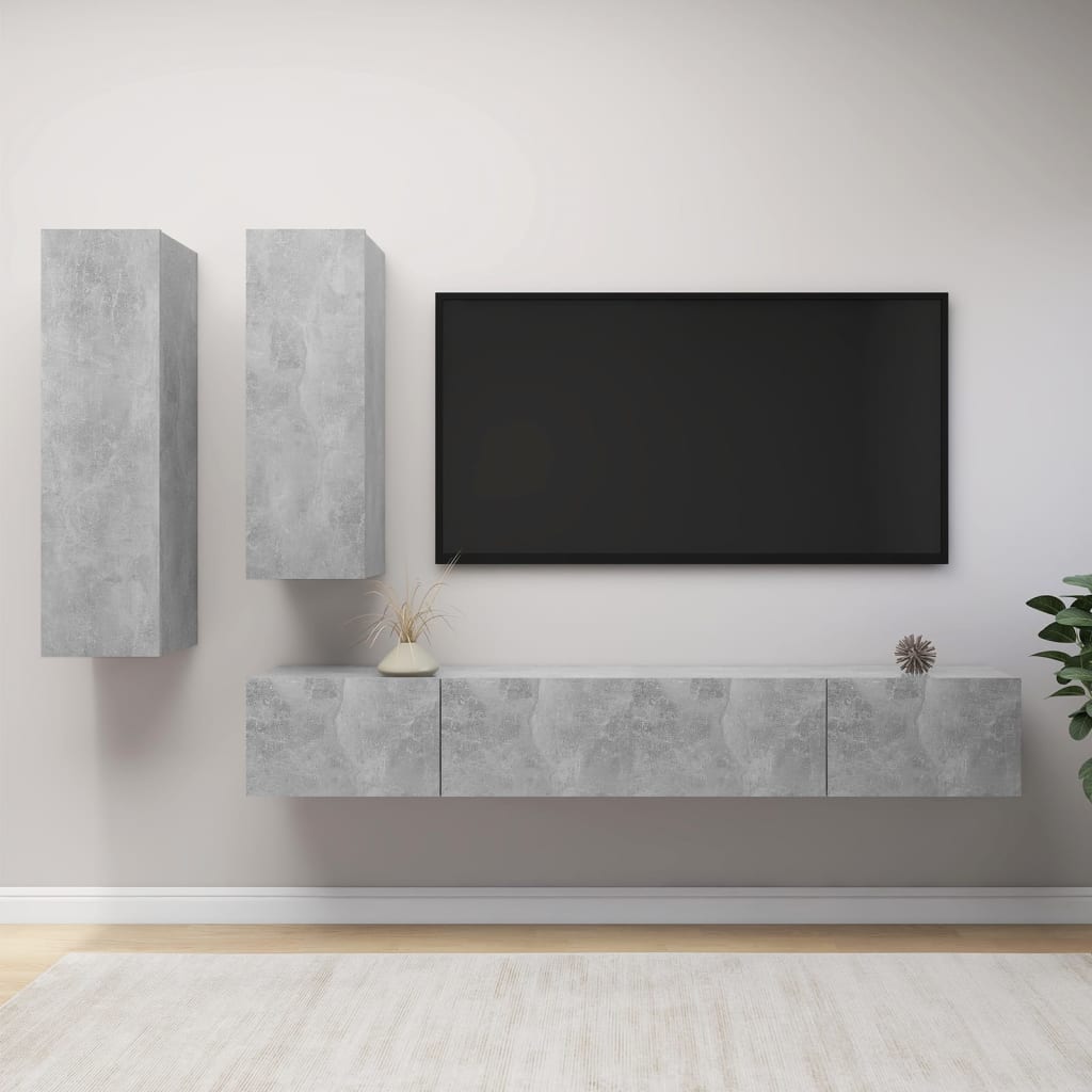 4-delige Tv-meubelset spaanplaat betongrijs is nu te koop bij PeponiXL, paradijselijk wonen!